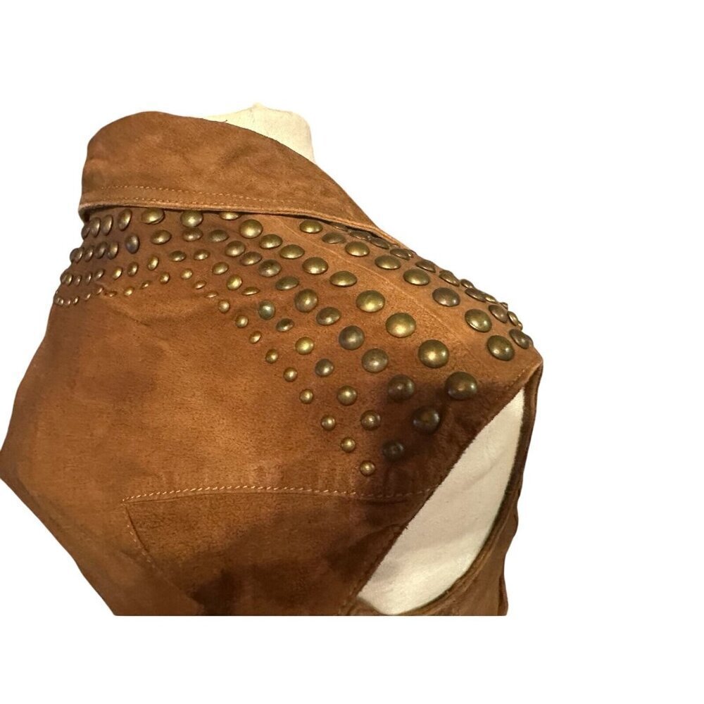 Haute Hippie XS Goat Suede Studded Cognac Leather Moto Vest Jacket MSRP $695 - Picture 9 of 11
